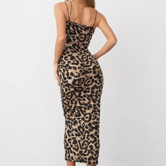 LAST ONE Uber Sexy Wild Print Spaghetti Strap Bodycon Tea Length Pencil Dress - Picture 3 of 9